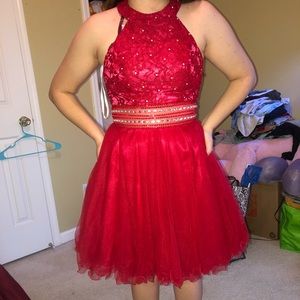 Red high cut dress
